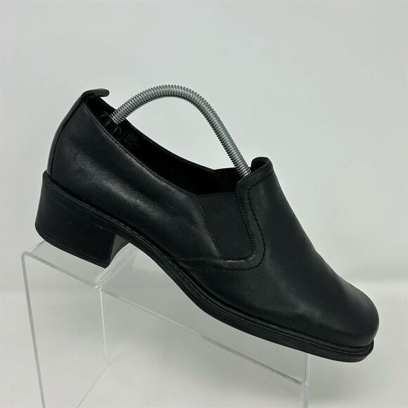 Aerosoles Women's Classic Black Leather Slip-On Heeled Loafers Size 10 Wide - Picture 4 of 14